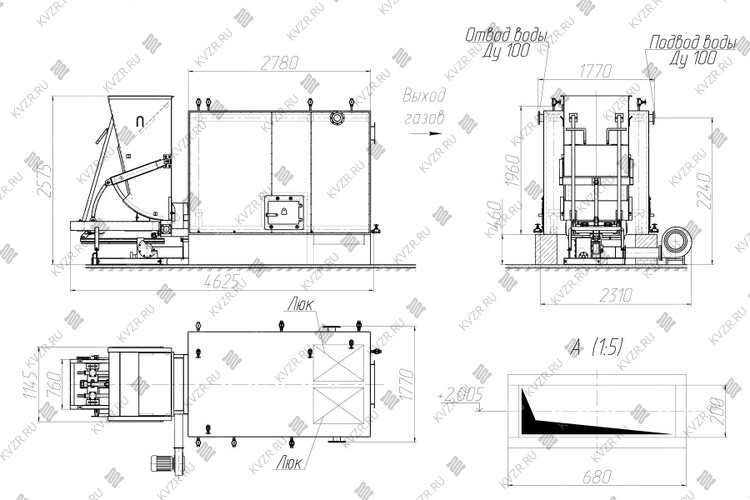 Котел КВм 1.28 с ТШПМ чертеж