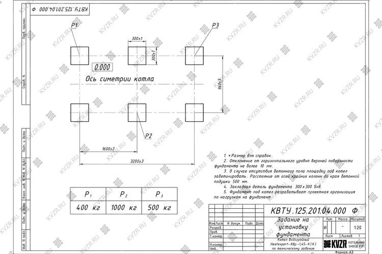 Чертеж фундамента котла КВр 1.45